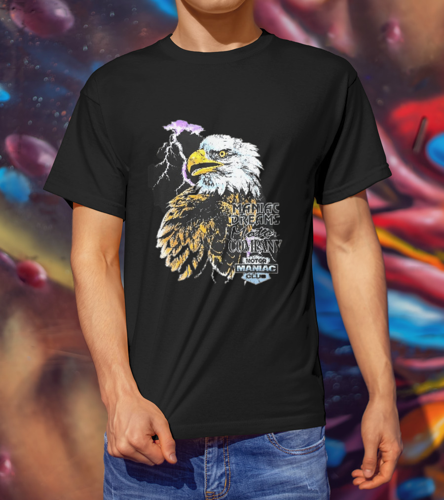 Maniac Dreams Motor Company Bald Eagle Purple Lightning Bolt Club T-Shirt