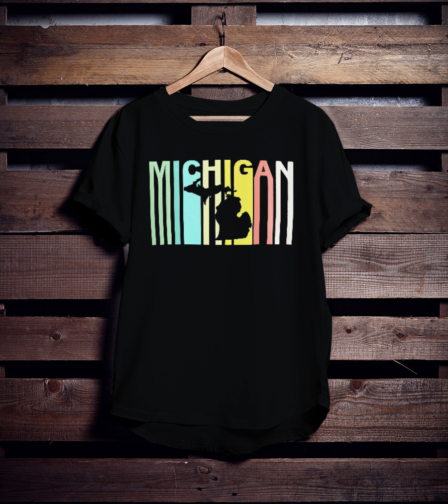 Michigan Colorful Vertical Stripe Map T-Shirt