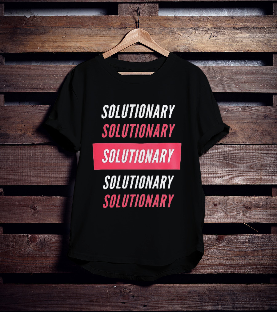 SOLUTIONARY Stacked Text Slanted Red Rectangle T-Shirt