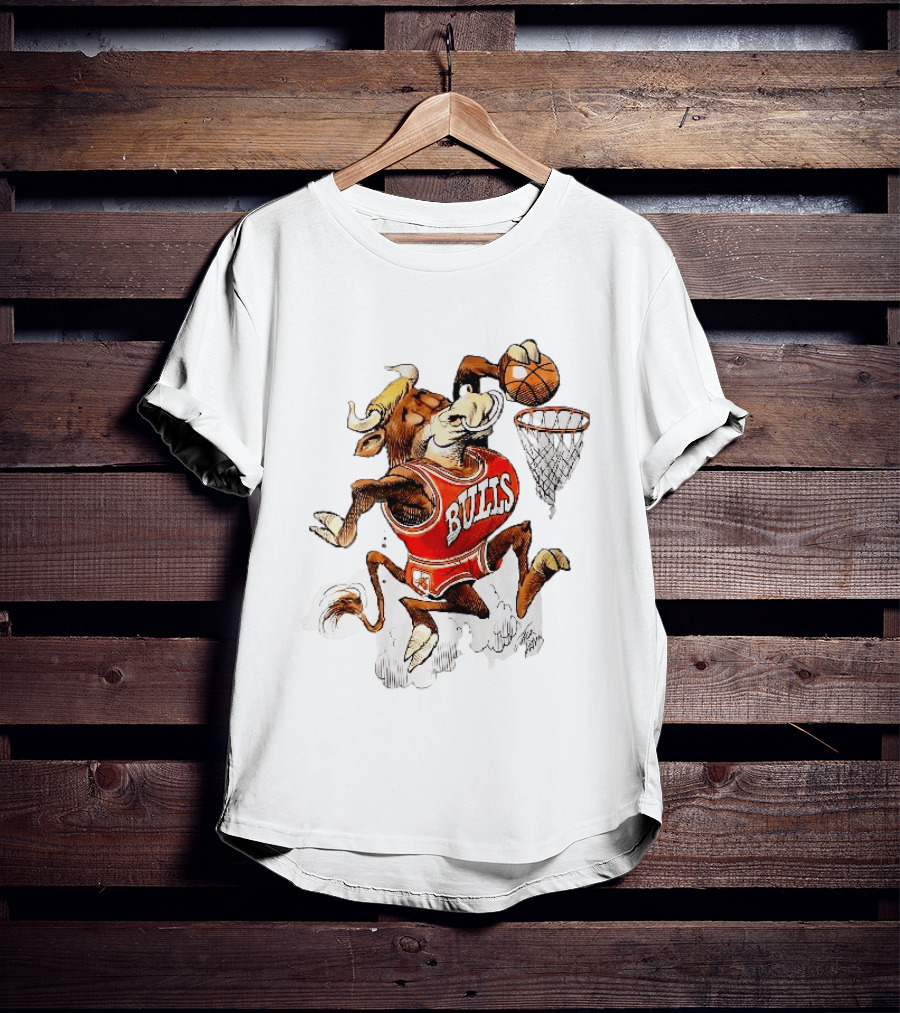 Chicago Bulls NBA Jack Davis Cartoon Caricature Dunking Basketball Hoop Sports Fanatic T-Shirt