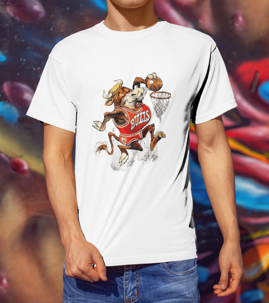 Chicago Bulls NBA Jack Davis Cartoon Caricature Dunking Basketball Hoop Sports Fanatic T-Shirt