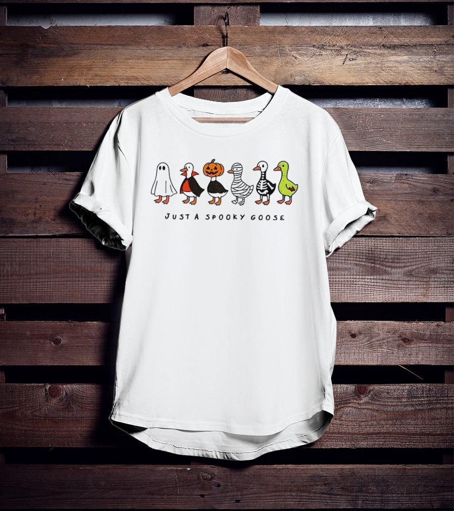 Ghost Vampire Pumpkin Mummy Skeleton Goose Just A Spooky Goose Halloween T-Shirt