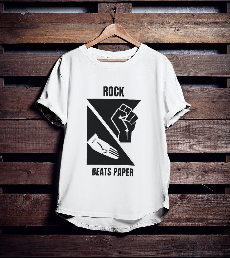 Rock Beats Paper Clenched Fist Open Palm Geometric Split T-Shirt