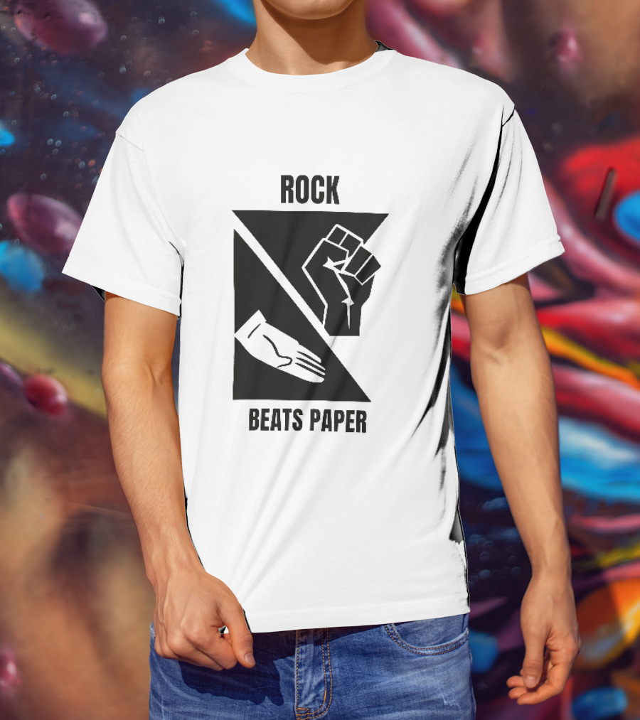 Rock Beats Paper Clenched Fist Open Palm Geometric Split T-Shirt