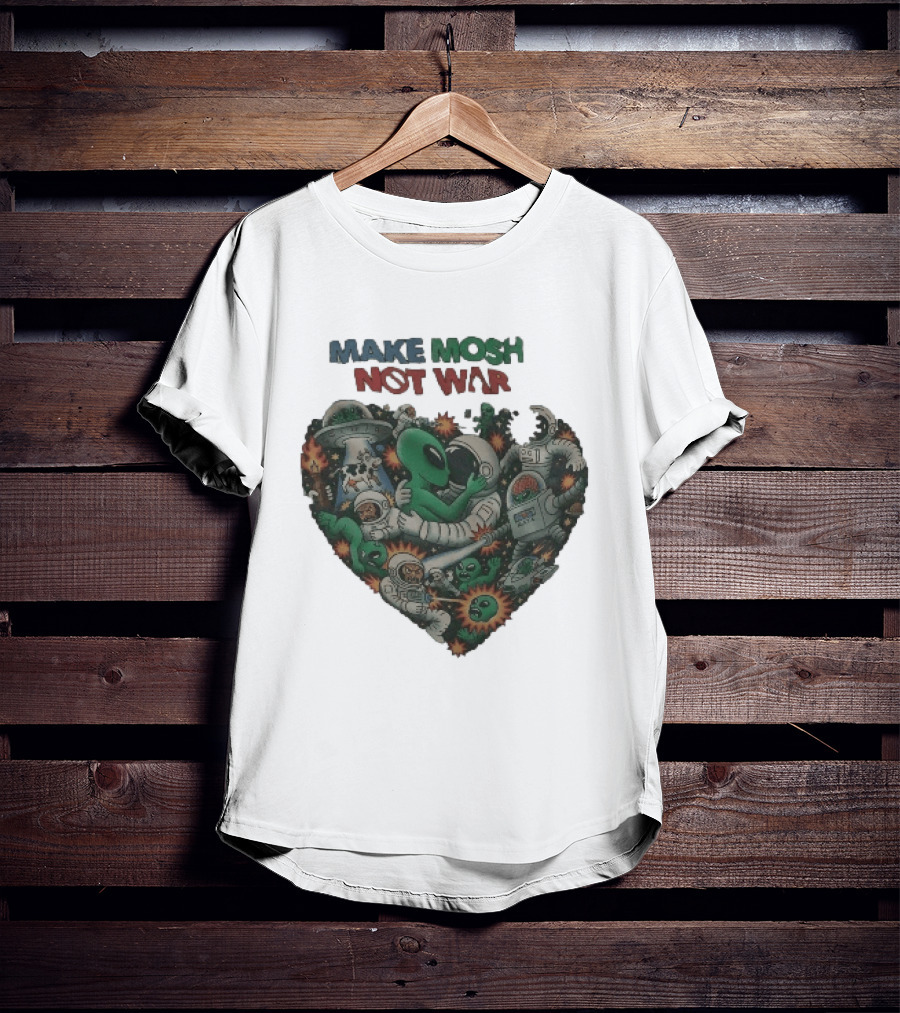 Make Mosh Not War Alien Astronauts Heart Explosion T-Shirt