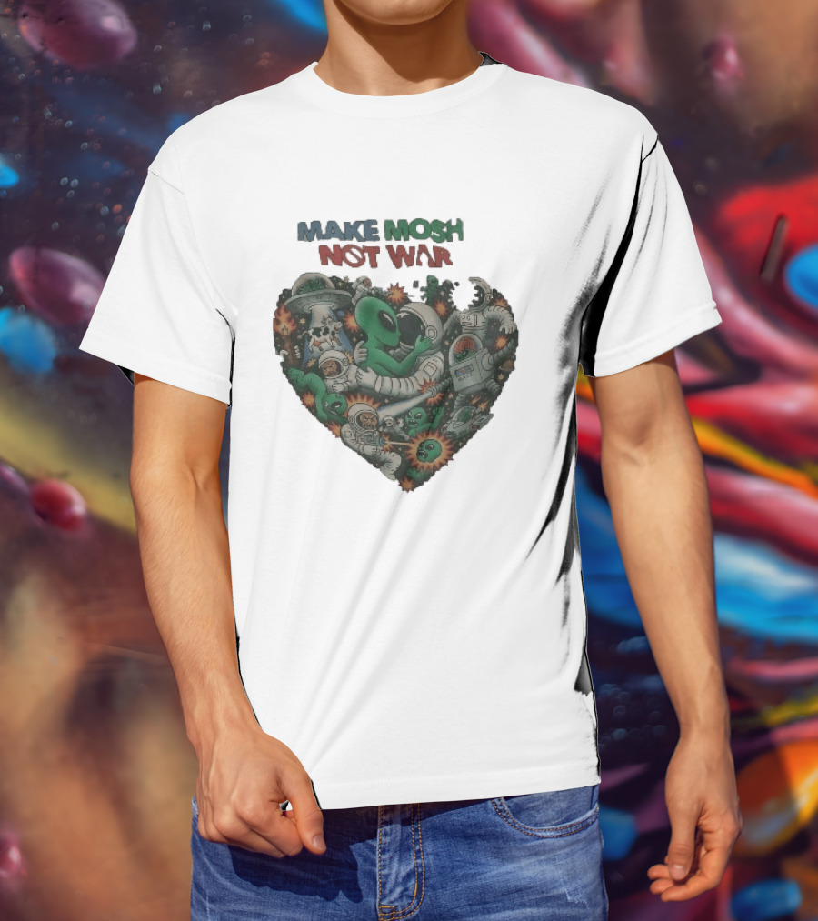 Make Mosh Not War Alien Astronauts Heart Explosion T-Shirt