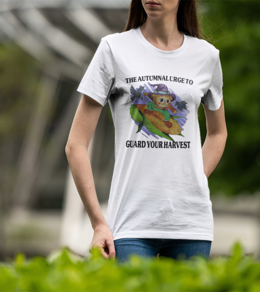 The Autumnal Urge To Guard Your Harvest Scarecrow Corn T-Shirt