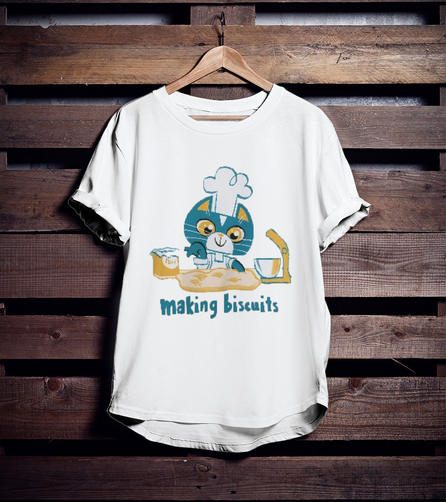 Cat Chef Making Biscuits Whiskers And Flour Cooking Fun T-Shirt