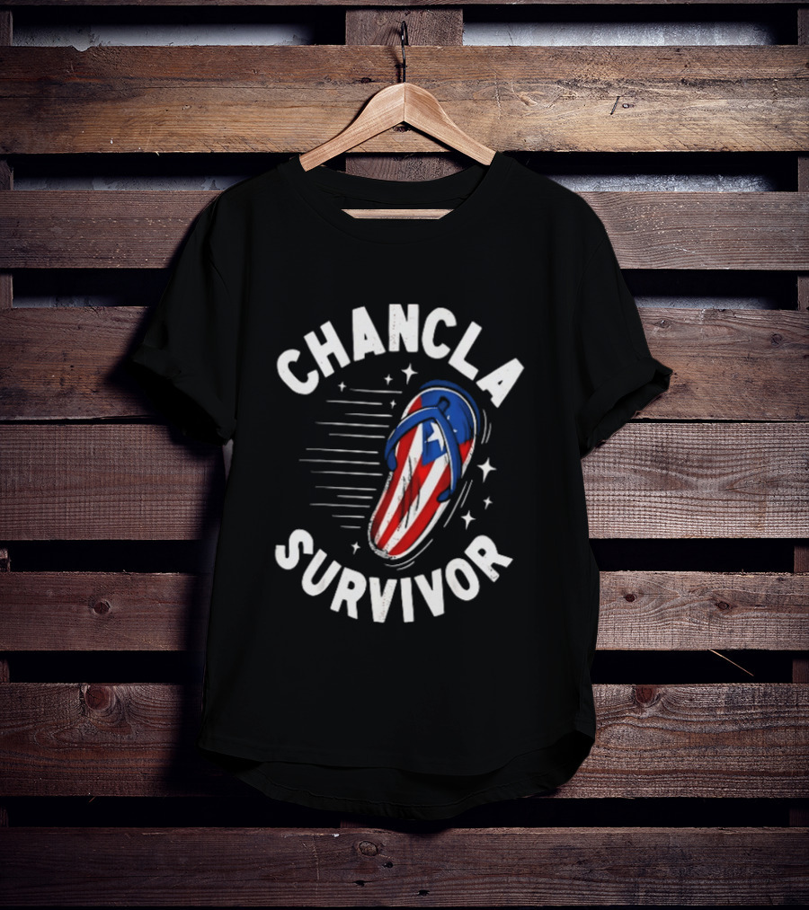 Chancla Survivor Puerto Rico Flag Flip Flop Novelty T-Shirt