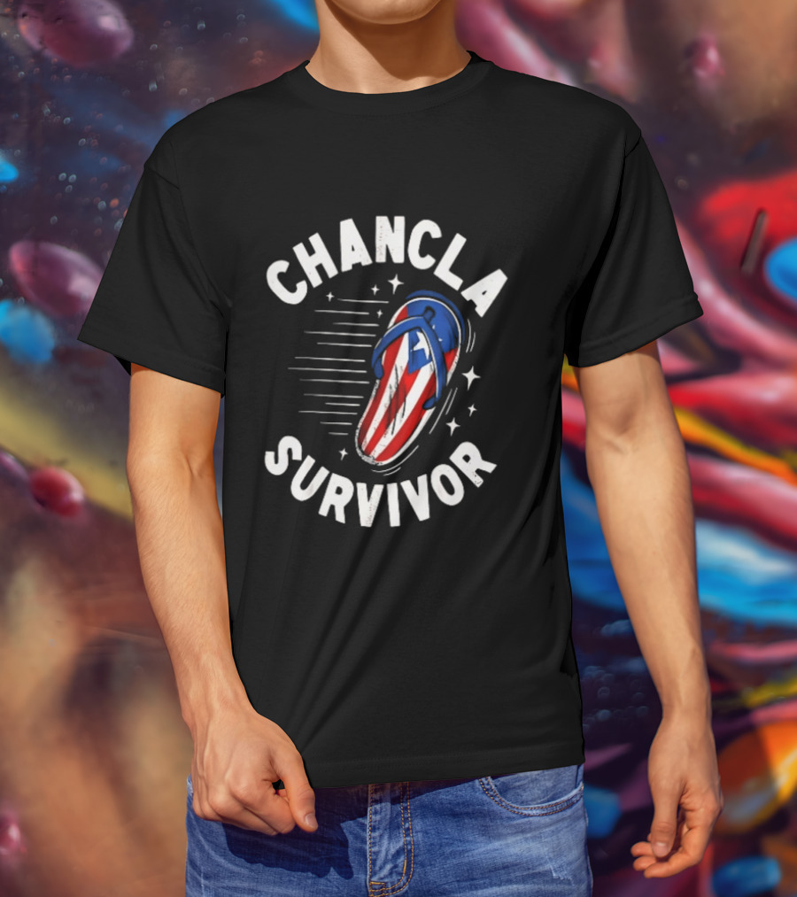Chancla Survivor Puerto Rico Flag Flip Flop Novelty T-Shirt