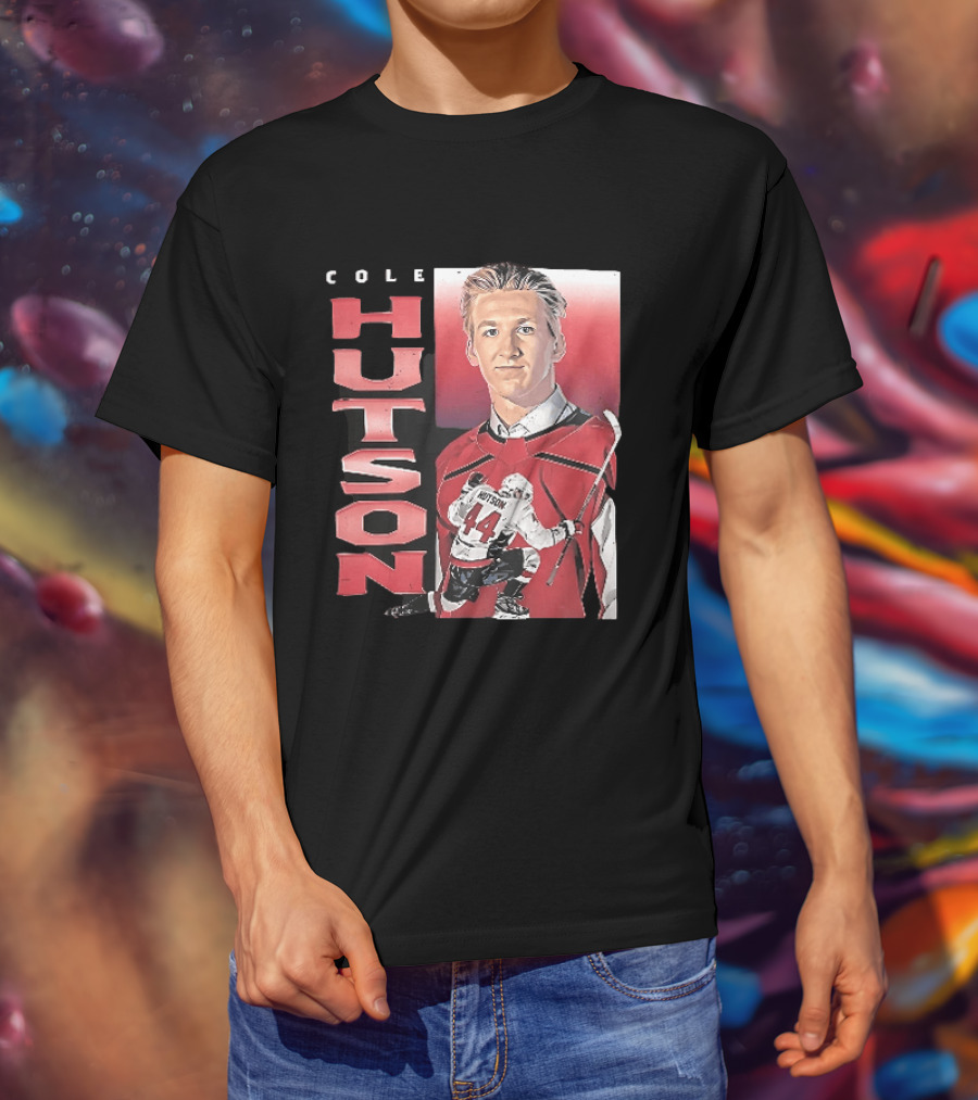 Cole Hutson Ice Hockey Player Red Jersey Number 44 Celebration T-Shirt