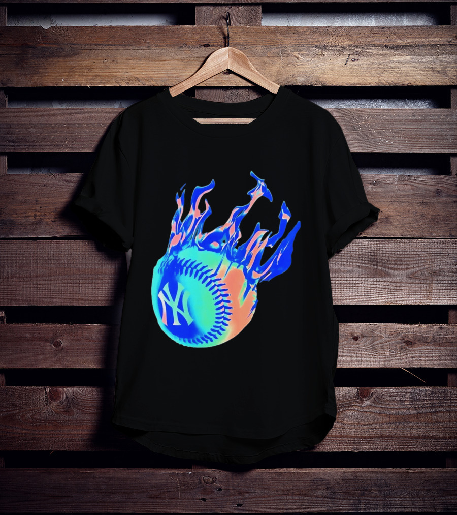 New York Yankees MLB Flaming Baseball Iconic Sports Team T-Shirt