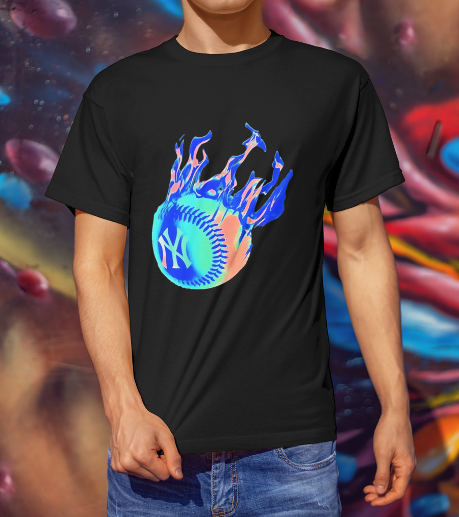 New York Yankees MLB Flaming Baseball Iconic Sports Team T-Shirt