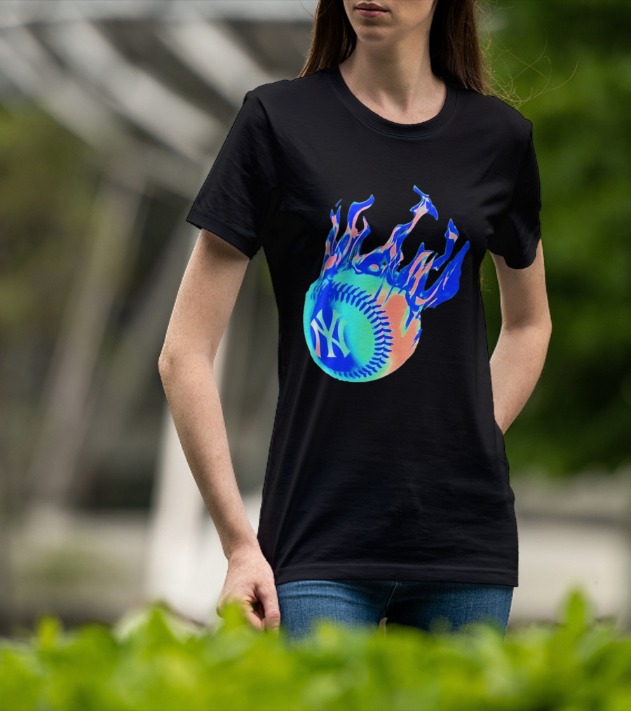 New York Yankees MLB Flaming Baseball Iconic Sports Team T-Shirt