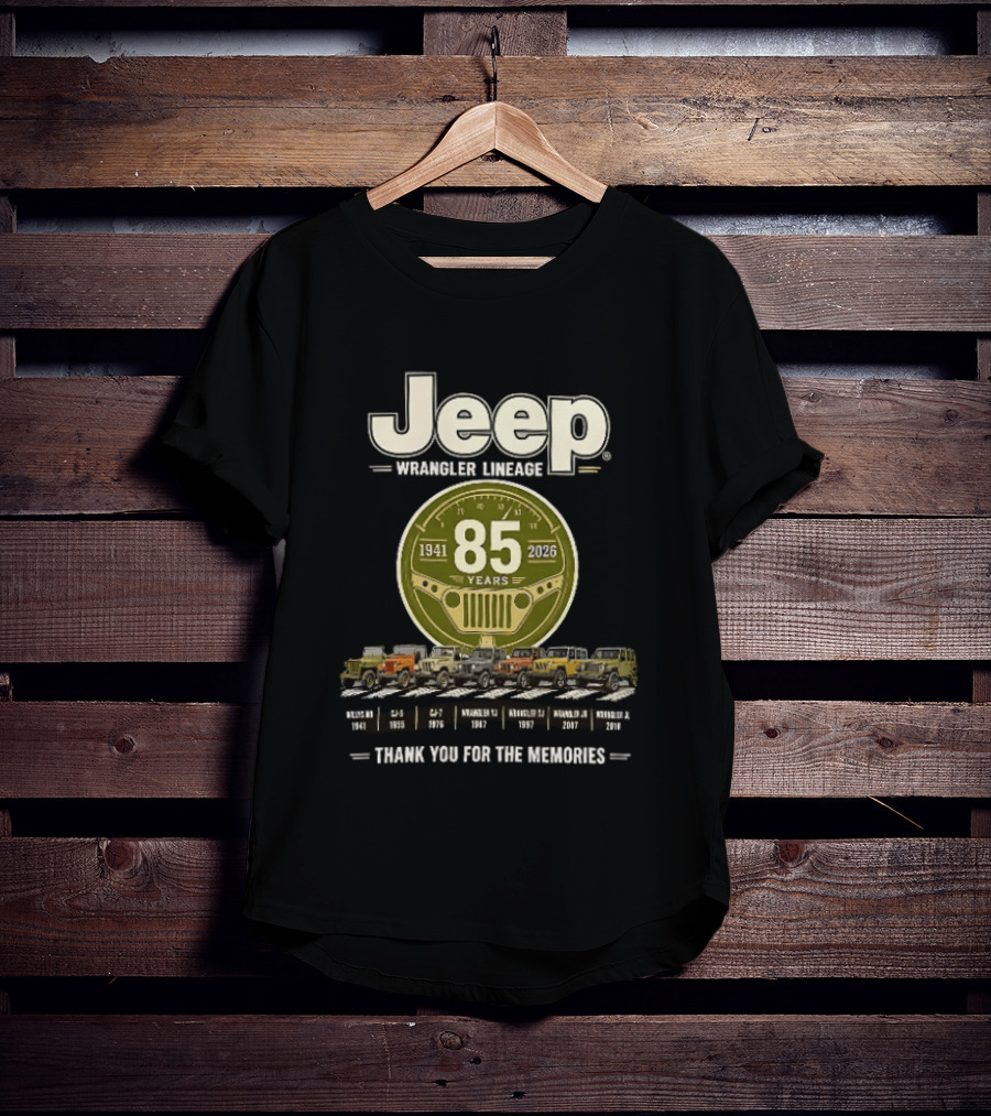 Jeep Wrangler Lineage 85 Years 1941 2026 Thank You For The Memories Vintage Models T-Shirt
