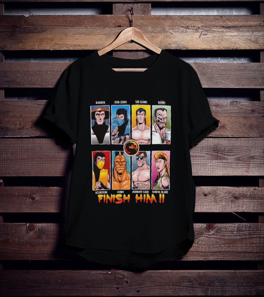 Raiden Sub Zero Liu Kang Kano Scorpion Goro Johnny Cage Sonya Blade Finish Him Mortal Kombat T-Shirt