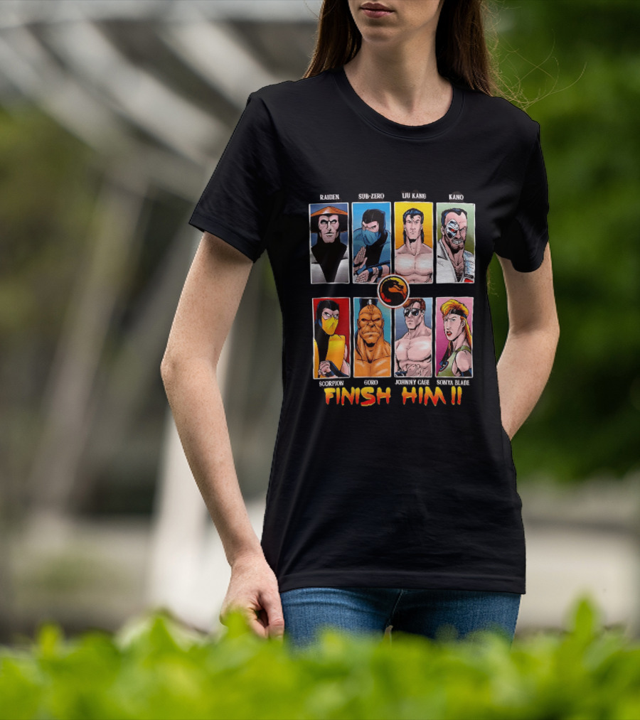 Raiden Sub Zero Liu Kang Kano Scorpion Goro Johnny Cage Sonya Blade Finish Him Mortal Kombat T-Shirt