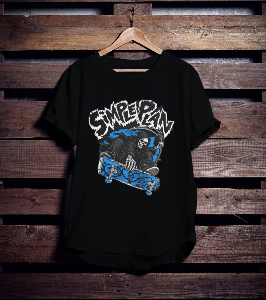 Simple Plan Grim Reaper Skateboarding Scythe Deck Distressed T-Shirt