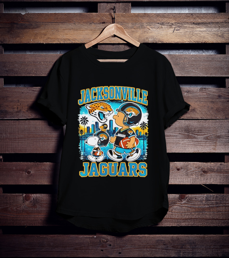 Jacksonville Jaguars Snoopy Woodstock Skyline 2026 Football T-Shirt
