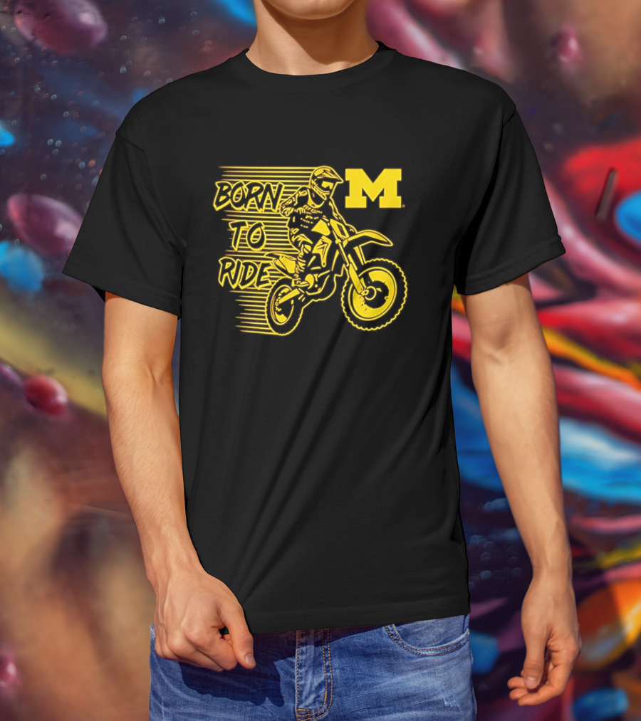 Michigan Wolverines Born To Ride Motocross M Logo Motocross Enthusiast Gear T-Shirt