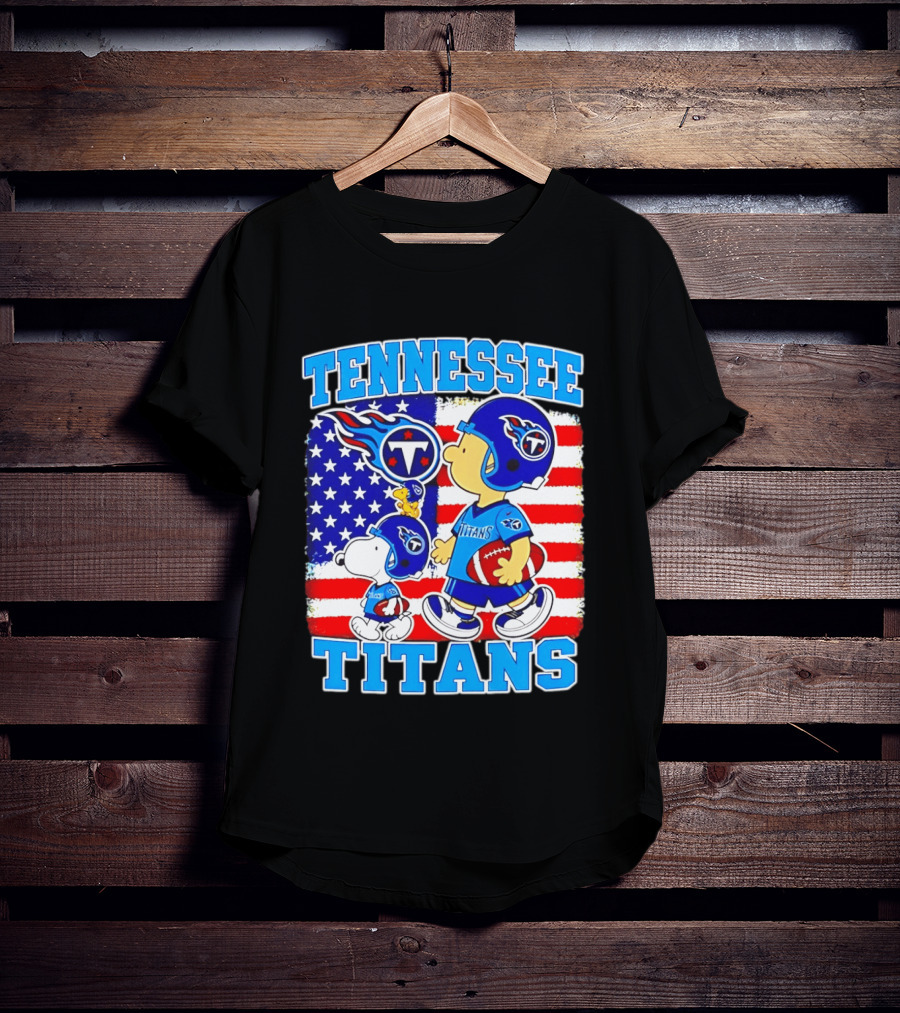 Tennessee Titans Snoopy Woodstock American Flag NFL Football 2026 T-Shirt