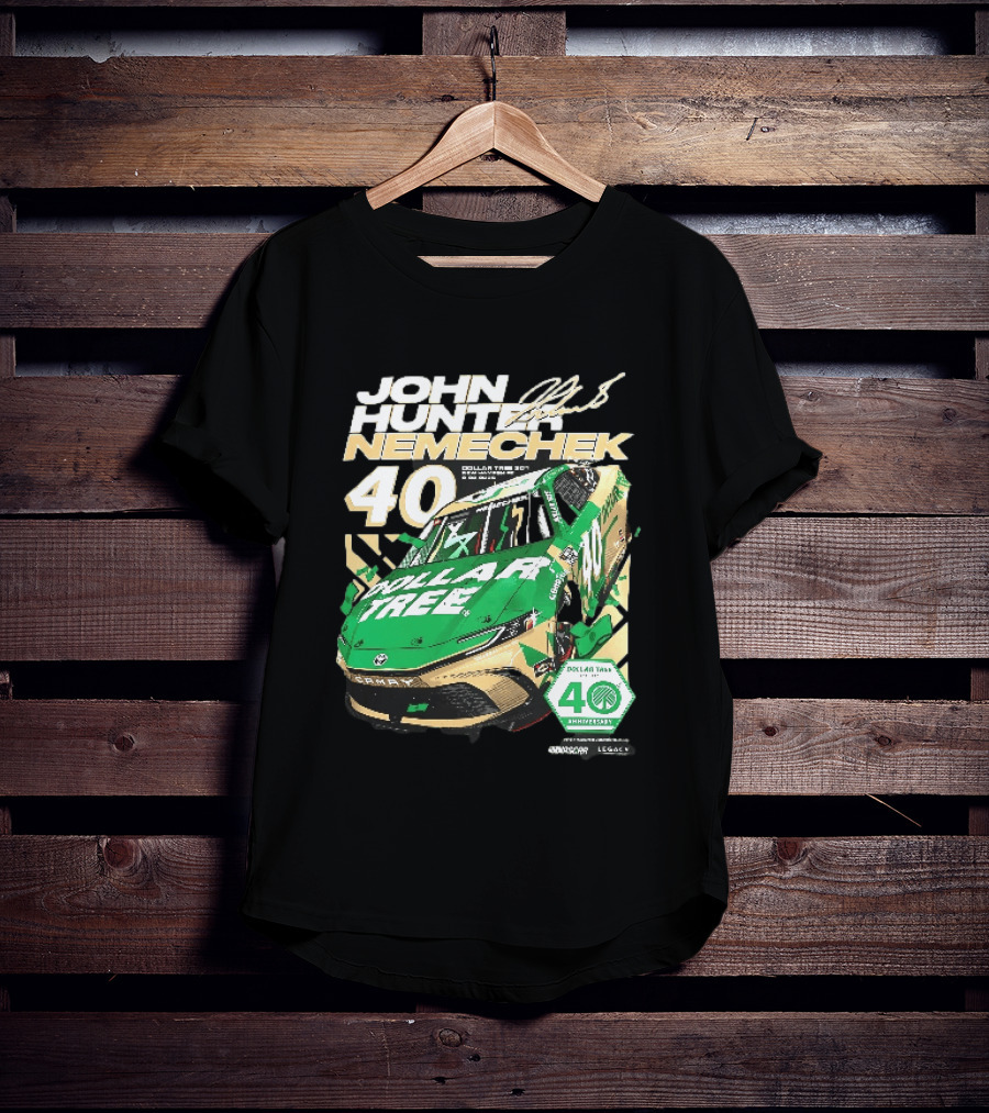 John Hunter Nemechek Dollar Tree 301 40th Anniversary 2026 Green Gold Toyota Camry Nascar New Hampshire Est 1986 T-Shirt
