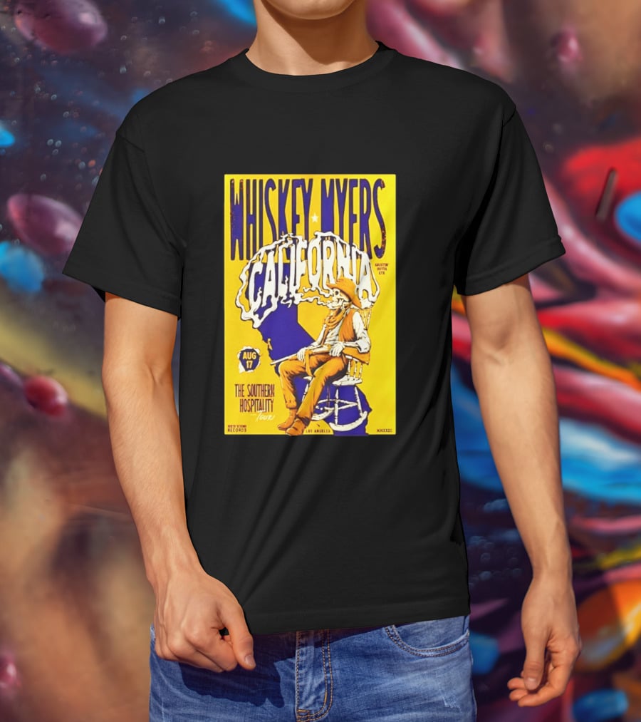 Whiskey Myers California Southern Hospitality Tour August 17 Los Angeles Reclining Cowboy T-Shirt