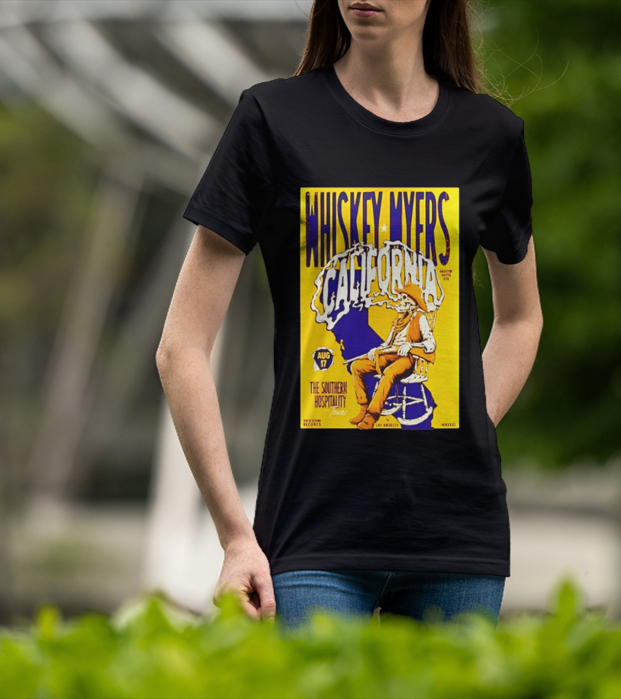 Whiskey Myers California Southern Hospitality Tour August 17 Los Angeles Reclining Cowboy T-Shirt