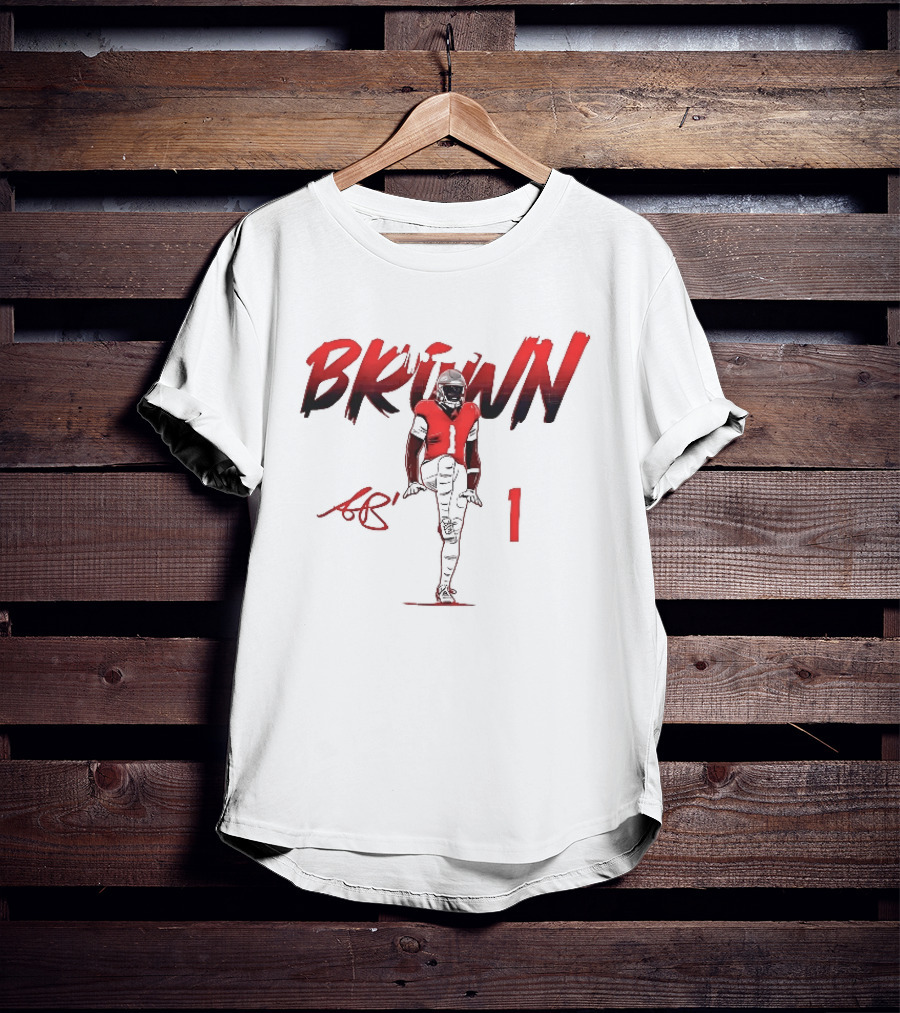 Brown AB 1 Football Player Red Brush Stroke High Knee Pose T-Shirt