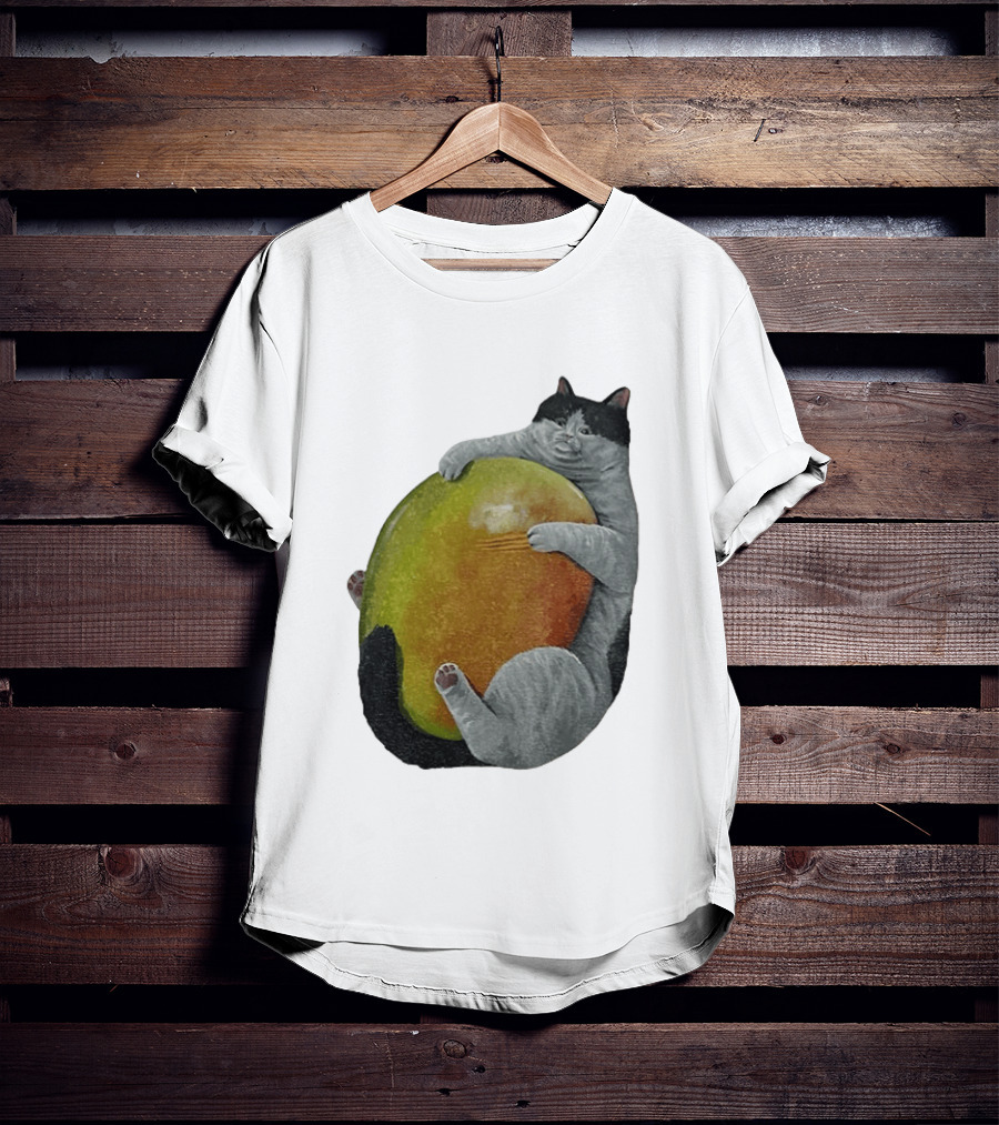 Cat Hugging Giant Mango Fruit T-Shirt