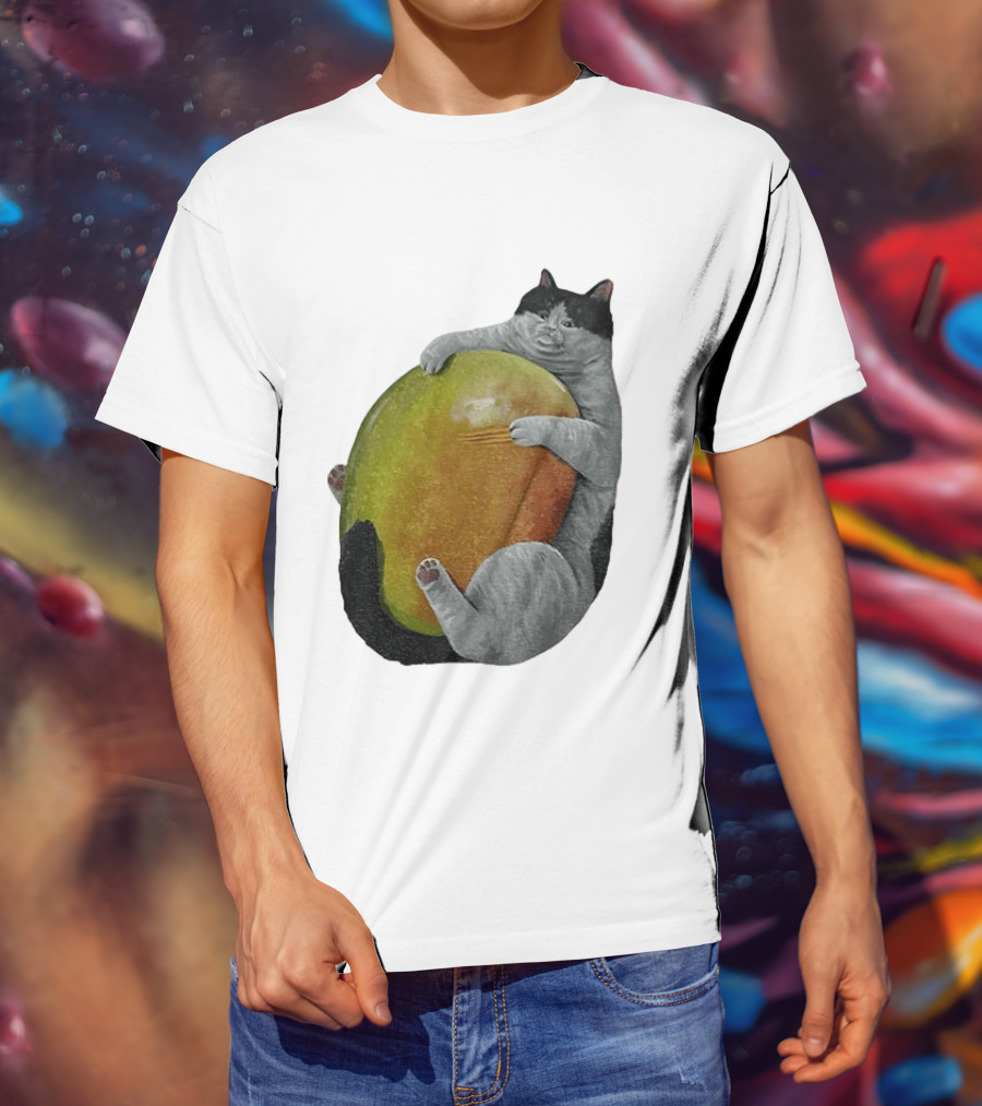 Cat Hugging Giant Mango Fruit T-Shirt