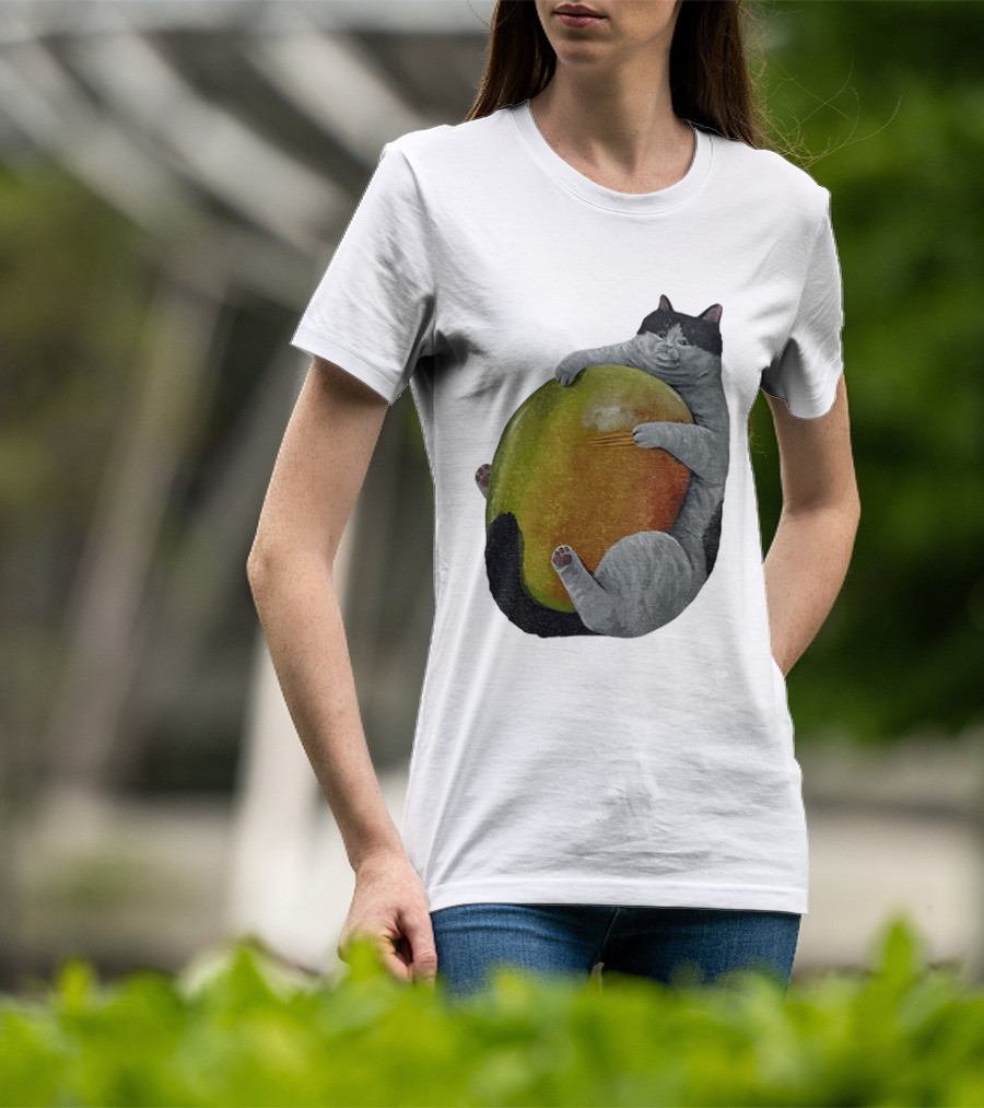 Cat Hugging Giant Mango Fruit T-Shirt