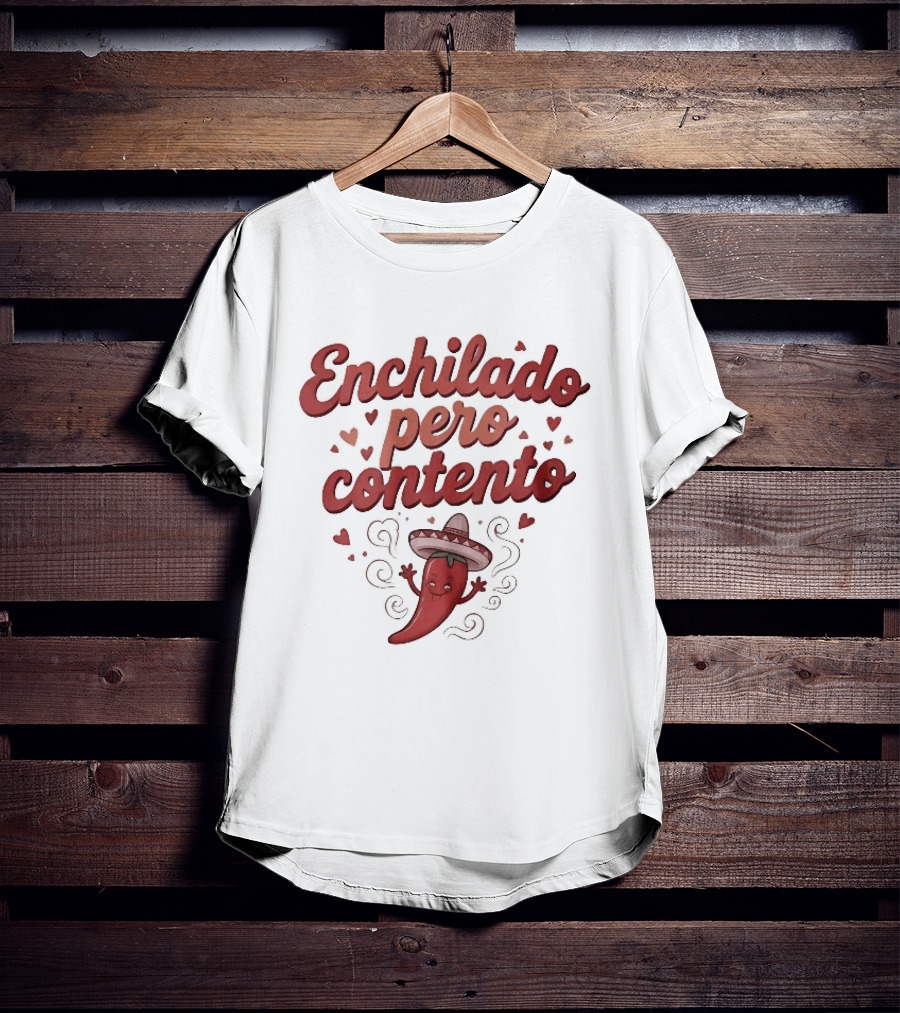 Enchilado Pero Contento Sombrero Chili Pepper Cartoon Hearts T-Shirt