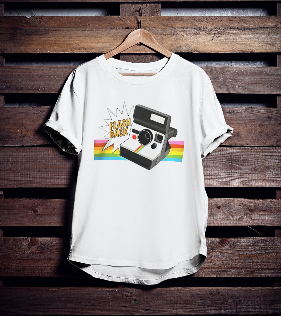 Flash Back Instant Camera Rainbow Stripe Starburst T-Shirt