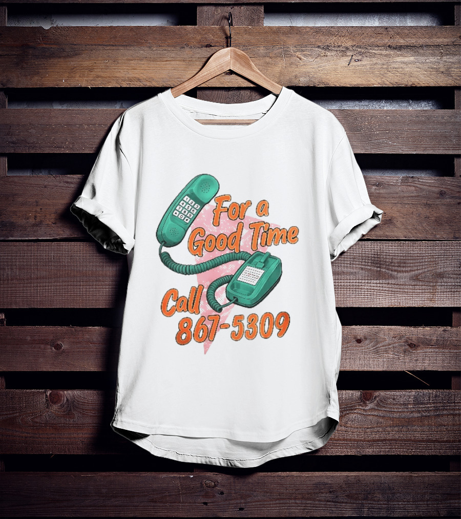 For A Good Time Call 867 5309 Teal Telephone Pink Triangle T-Shirt