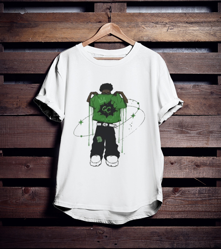 Gc Drip Cartoon Character Holding Green Clothing With Crown And Stars T-Shirt