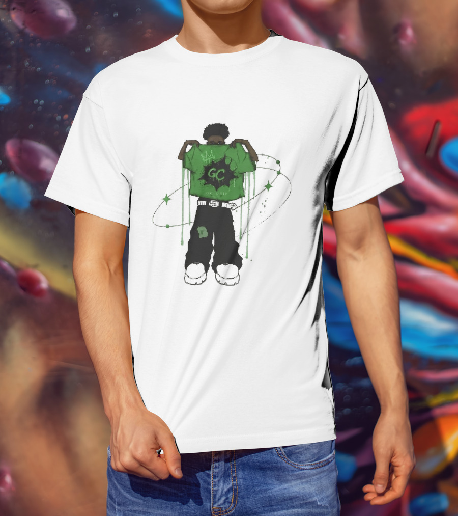 Gc Drip Cartoon Character Holding Green Clothing With Crown And Stars T-Shirt