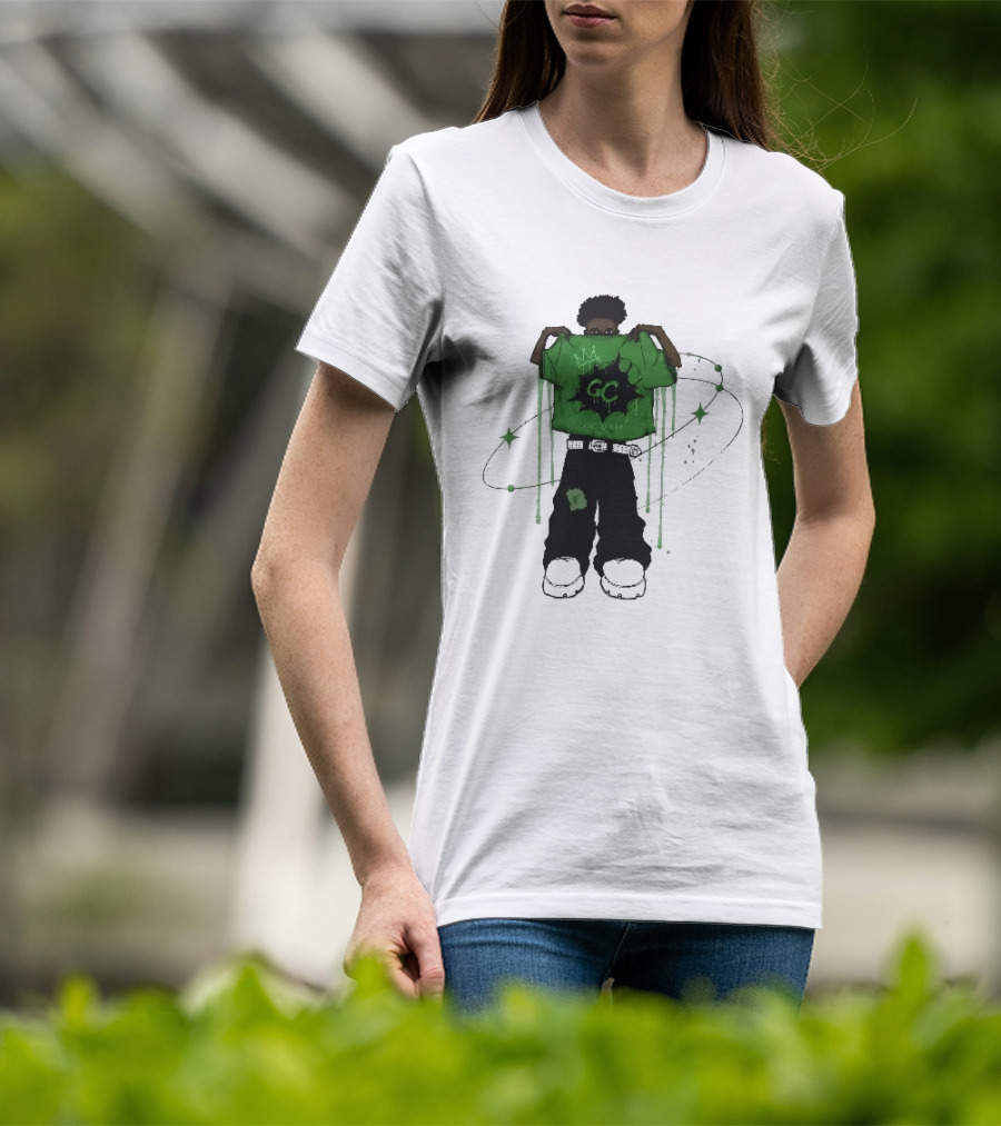 Gc Drip Cartoon Character Holding Green Clothing With Crown And Stars T-Shirt