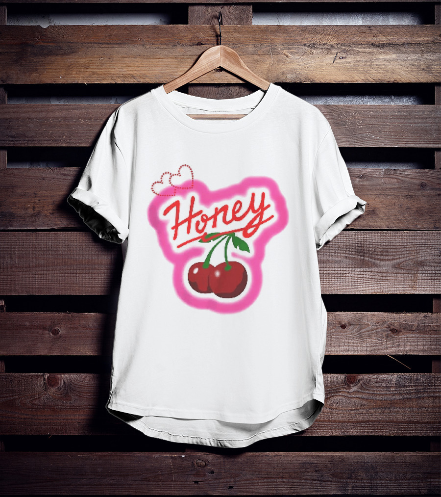 Honey Red Cherries Neon Heart T-Shirt