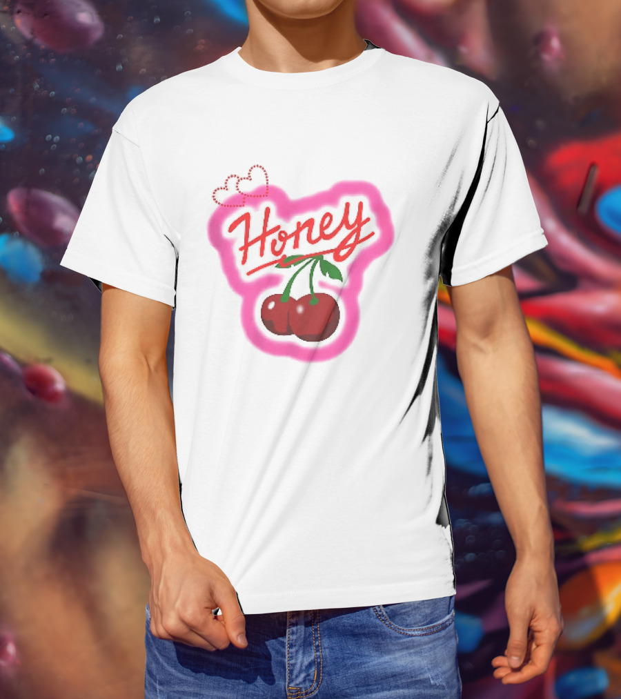 Honey Red Cherries Neon Heart T-Shirt