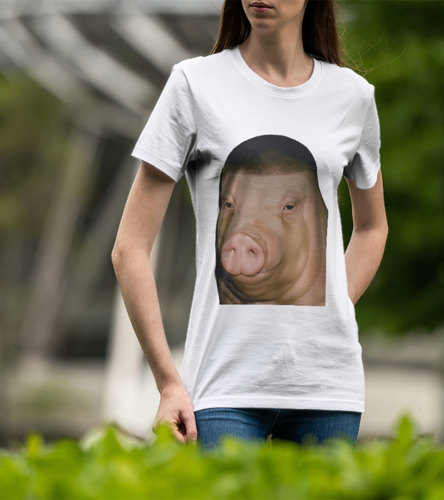 Photorealistic Close Up Pig Face Edgar Haircut Cutout T-Shirt