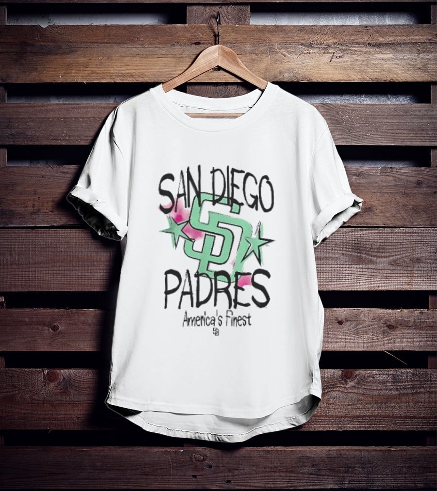 San Diego Padres America's Finest Mint Pink Watercolor Stars T-Shirt