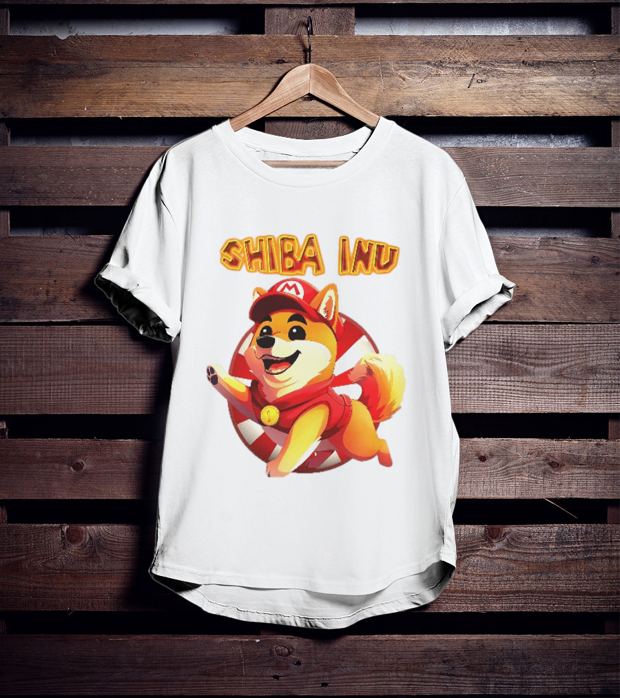 Shiba Inu Cartoon Dog Mario Red Cap Vest Running Striped T-Shirt