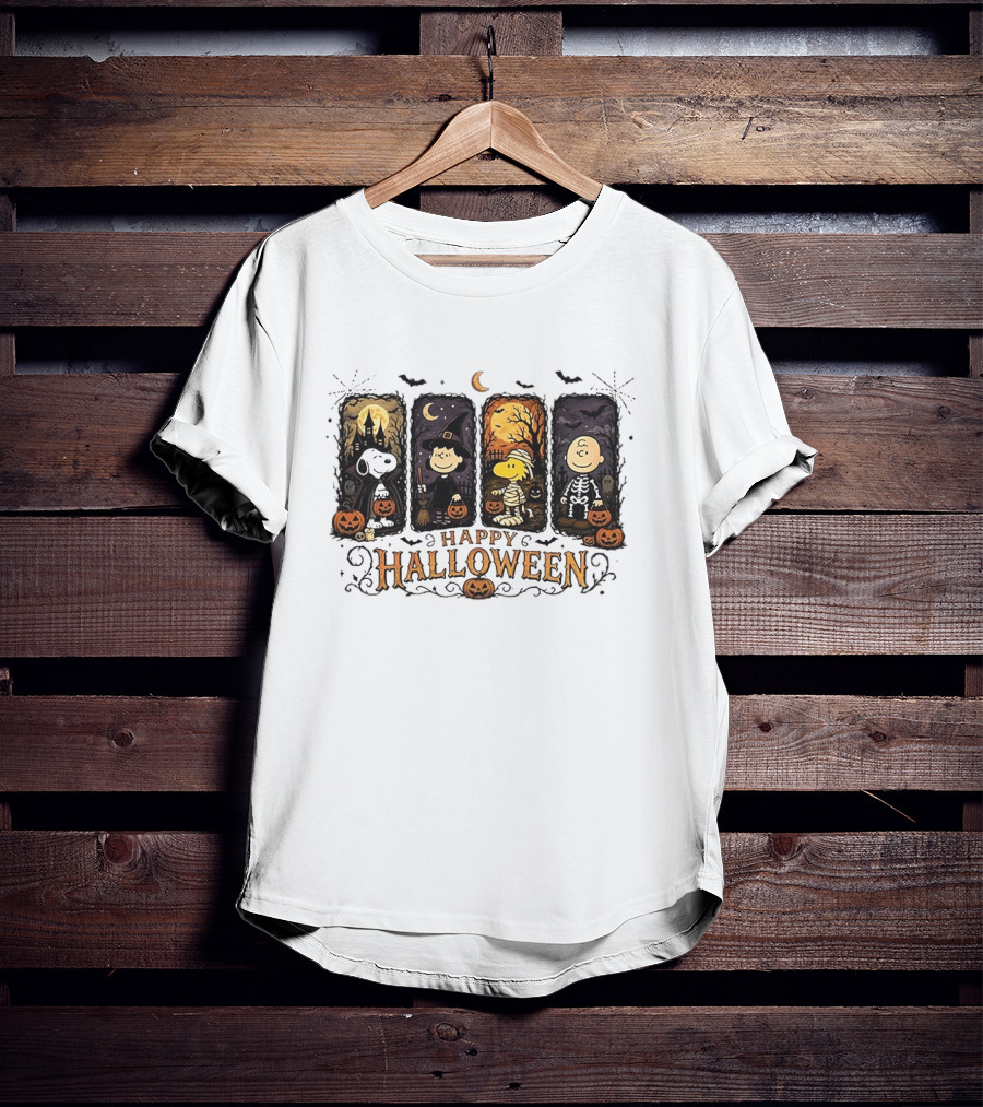 Happy Halloween Peanuts Characters Snoopy Woodstock Charlie Brown T-Shirt