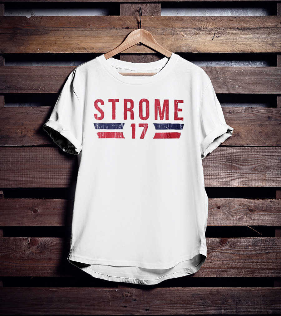 Strome 17 Red Navy Distressed Angled Bars Block Lettering T-Shirt