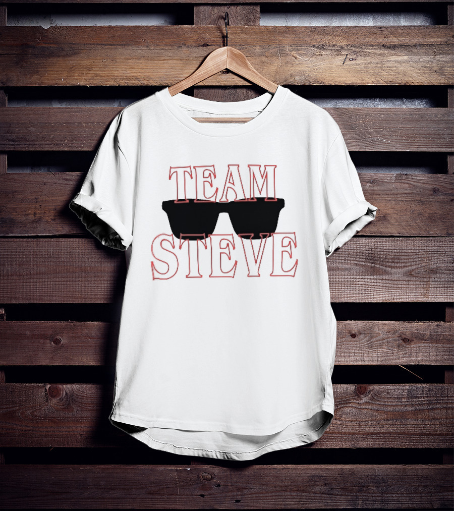 Team Steve Black Sunglasses Theme Red Letters T-Shirt
