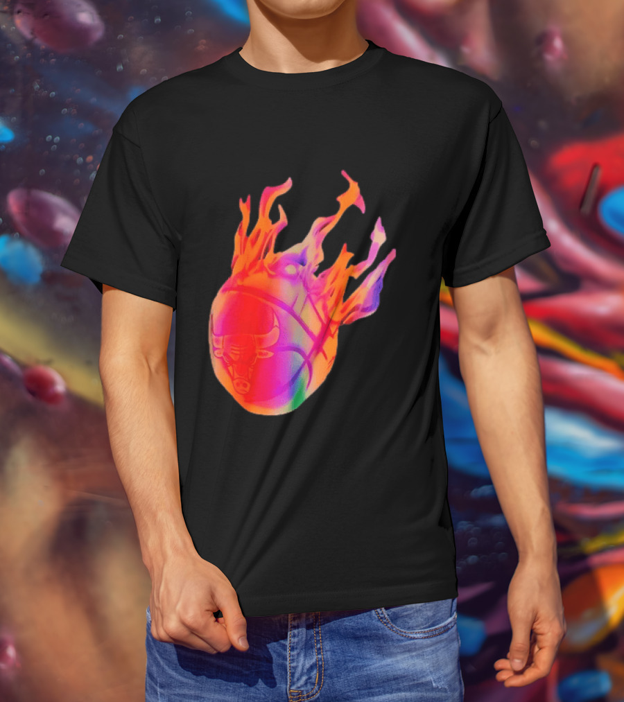 Chicago Bulls NBA Basketball Flaming Fireball NBA Fans Merchandise T-Shirt