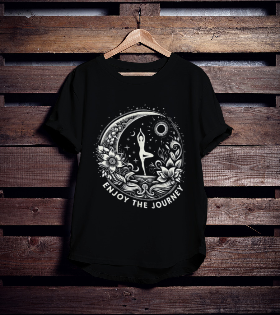 Enjoy The Journey Yoga Tree Pose Mandala Moon Sun Floral Surround T-Shirt