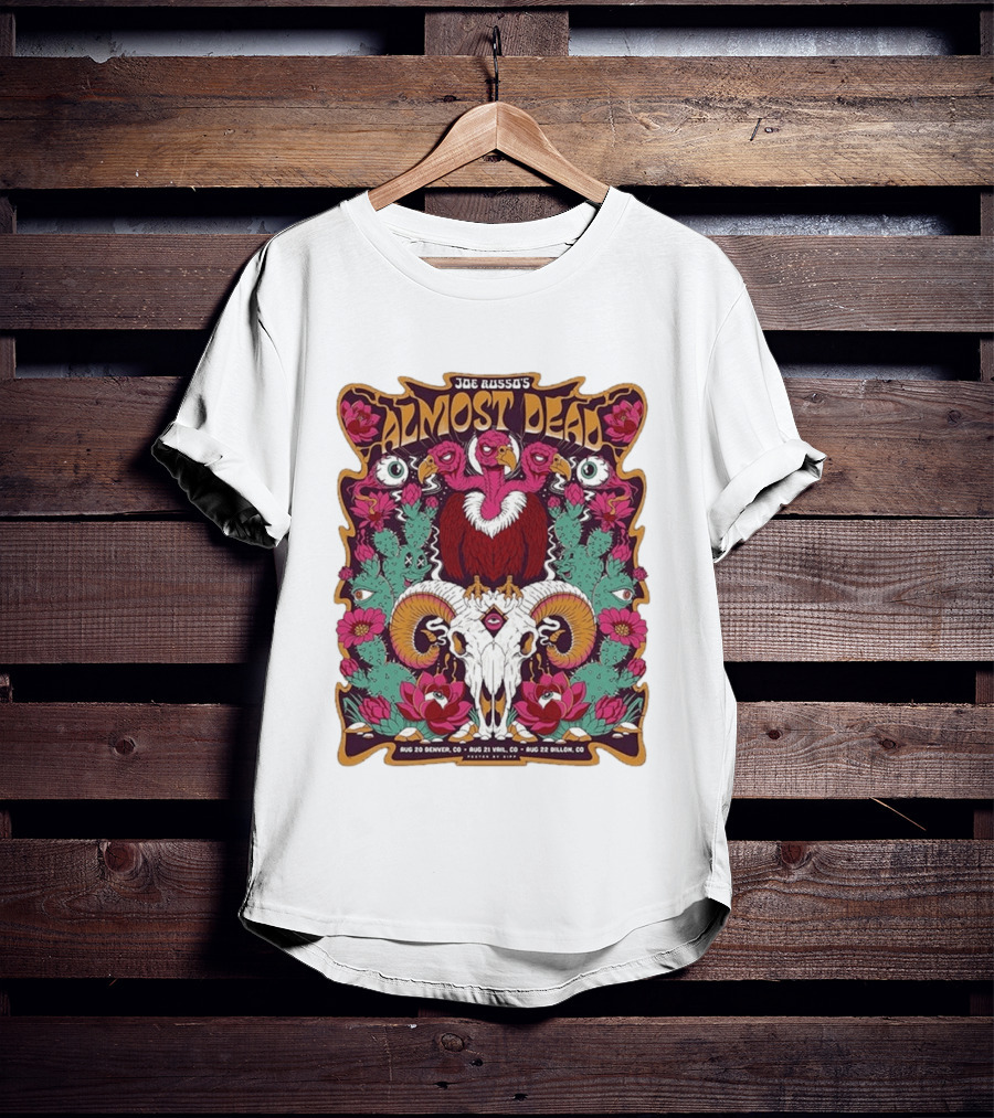 Joe Russo's Almost Dead Tour 2026 August 20 Denver August 21 Vail August 22 Dillon Vibrant Skull And Vulture Art Floral T-Shirt