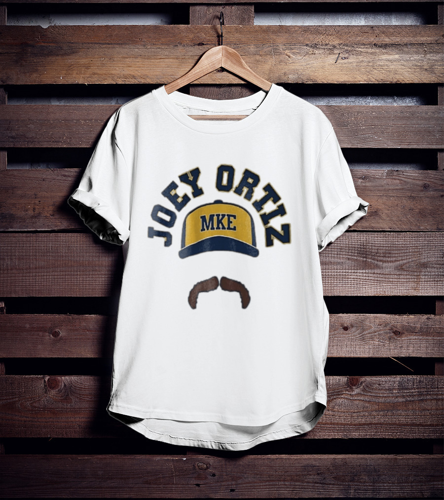 Milwaukee Brewers MKE Joey Ortiz Baseball Cap Mustache T-Shirt